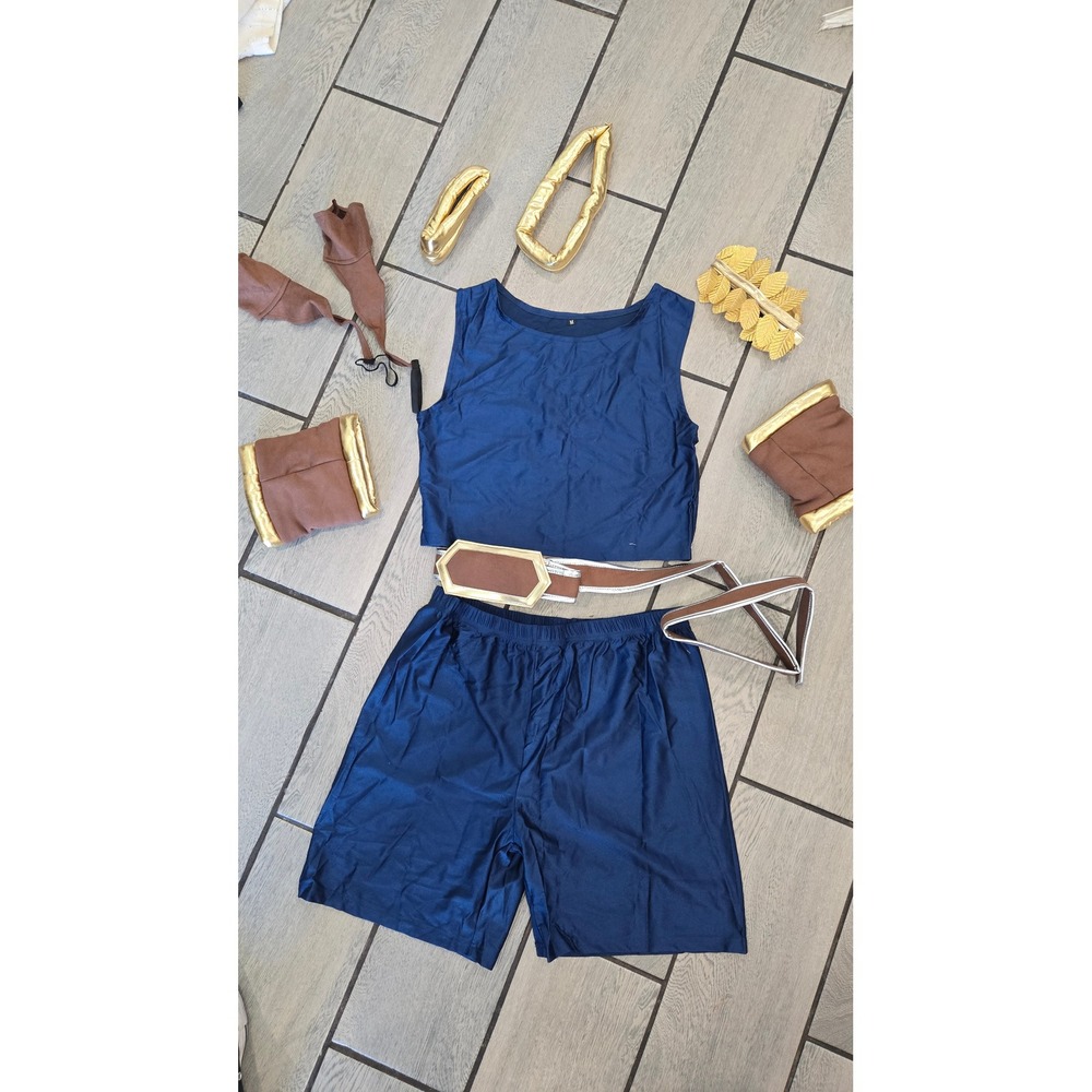 Blue and Gold Hero‎ Cosplay Costume Set with Belt and Accessories Size Medium